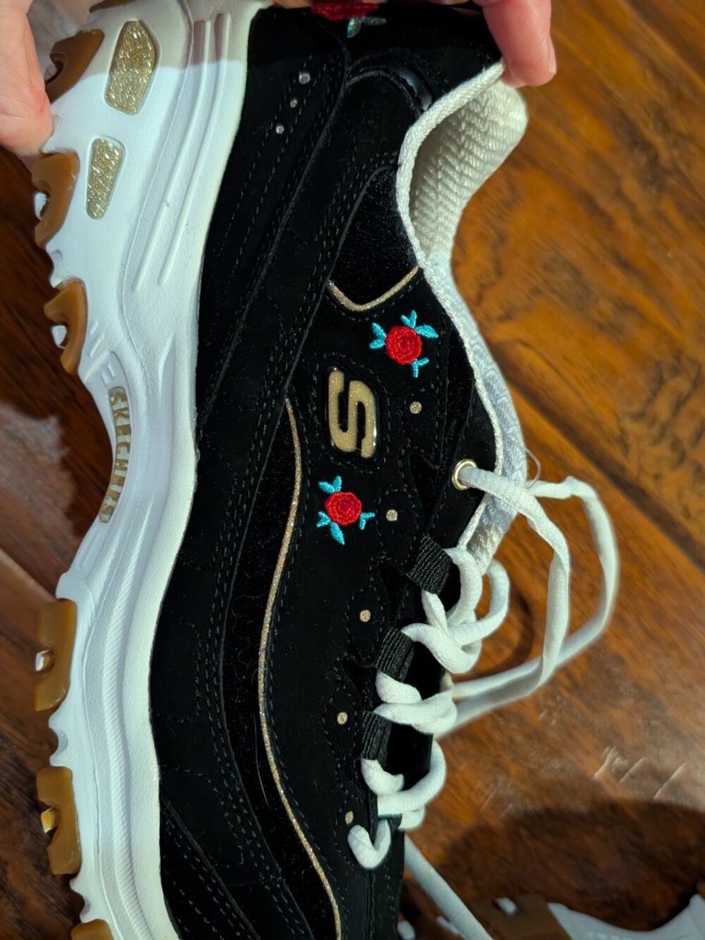 Skechers D'Lites Air Cooled Memory Foam Floral Sneakers Women's 9.5 Black - Picture 9 of 10